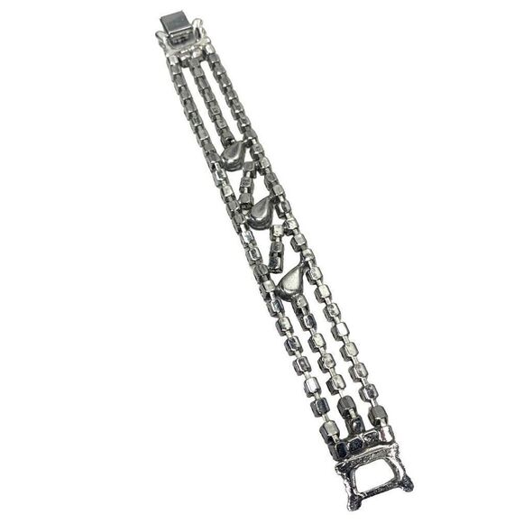 Vintage 50s Dazzling Blue Brilliant AB Prong Set Glass Rhinestones 4Row Bracelet - Picture 5 of 10